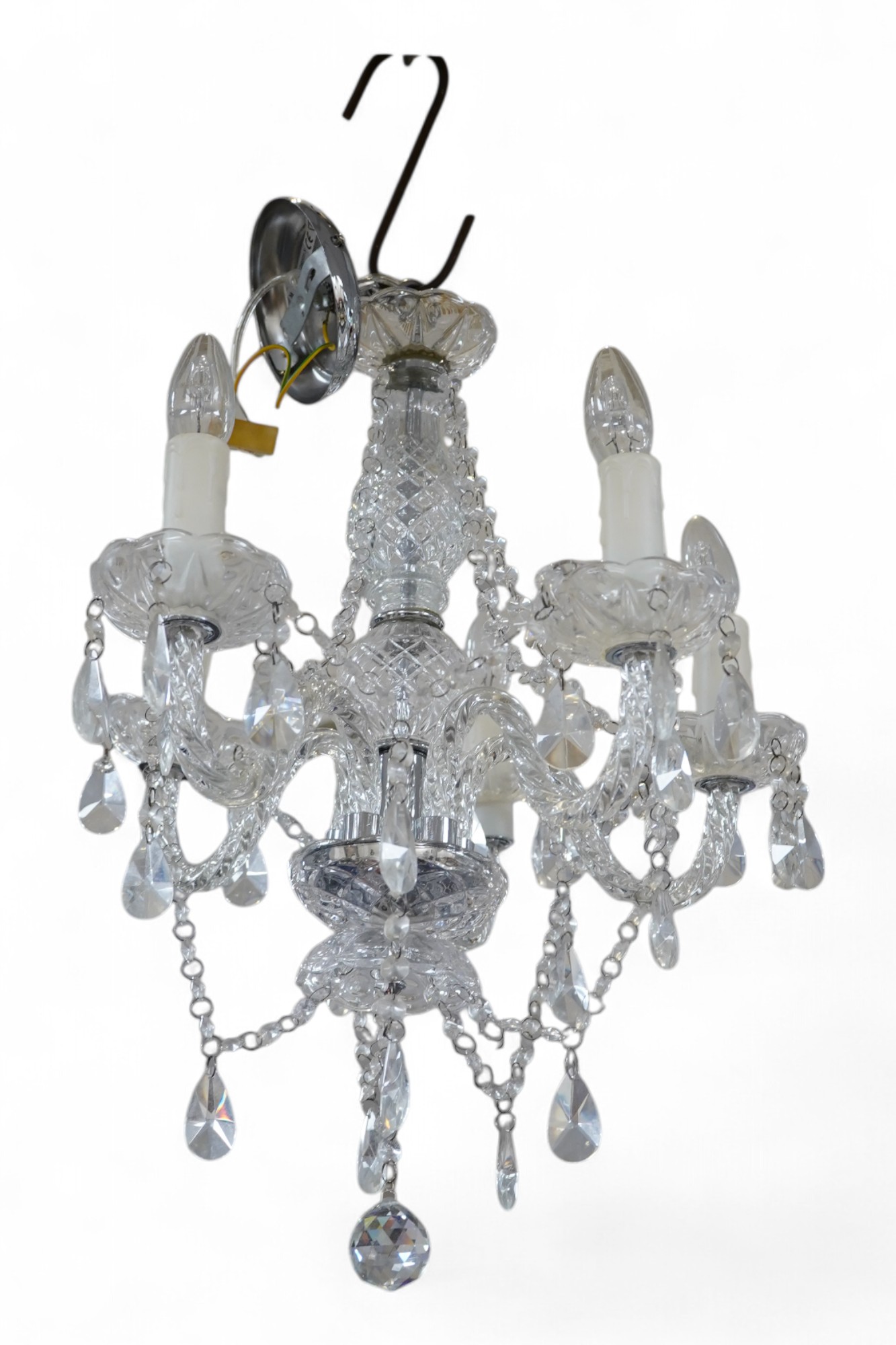 A pair of five branch cut glass chandeliers, approximately 55cm high. Condition - good